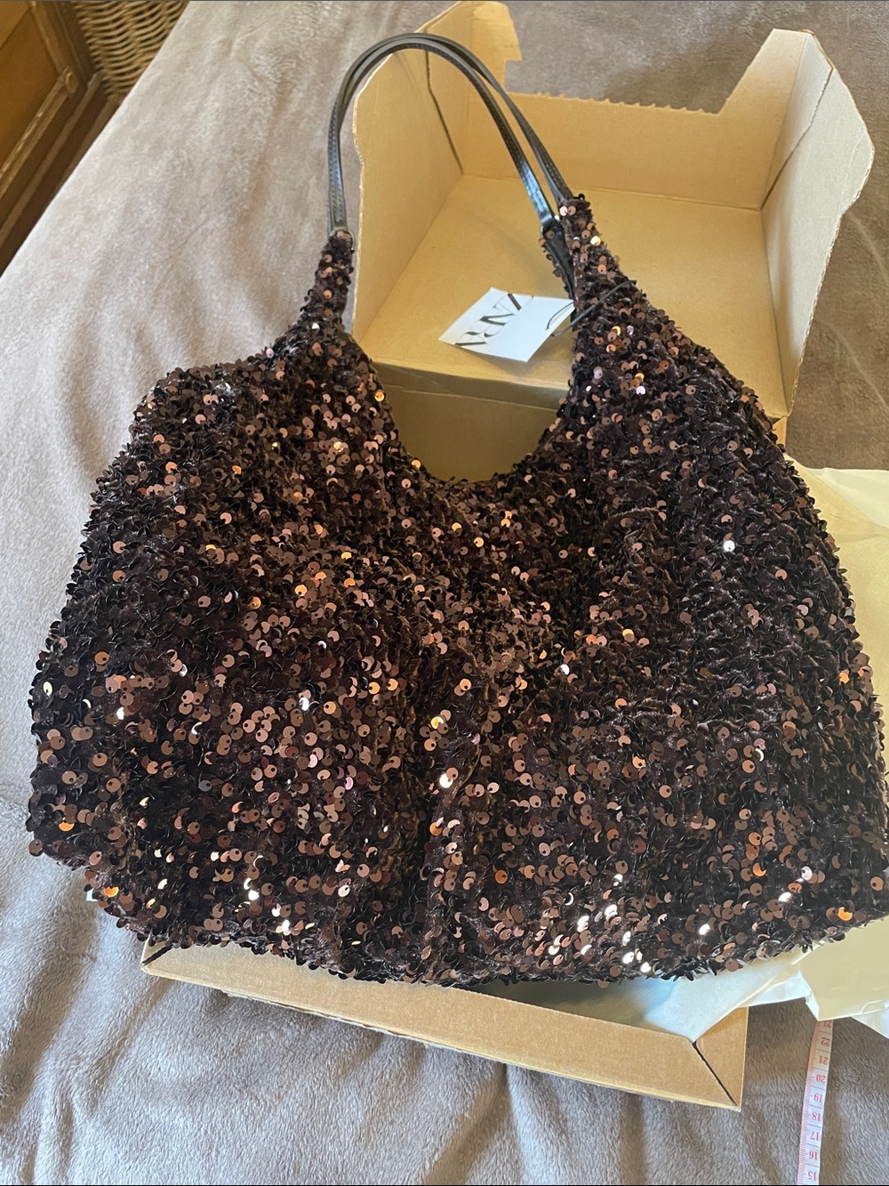 Zara Brown Sequin Shoulder Bag